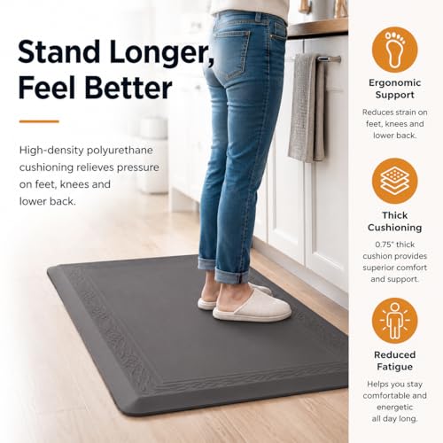 24 x 60 Inch Extra Support Anti Fatigue Comfort Kitchen Mat, Waterproof Long Kitchen Runner, Non-Slip Standing Desk Mat, Commercial Pads for Offices, Home, Garages (Bordeaux Grey, 24'' x 60'') - color: Grey, size: 60"L x 24"W x 0.8"Th