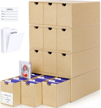 Card Storage Box for Toploader, 12 • 600 Count Cardboard Trading Card Organizer Box with Dividers for Sports TCG Mtg, brown