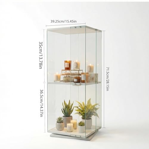 Glass Display Cabinet with Rotating Base, Curio Cabinet with LED Light, 2-Shelf Tempered Glass Display Case for Collectibles, Curio Display Cabinet for Living Room, Home Decor, White - color: White, size: 1-Door 2-shelf-LED-Rotation