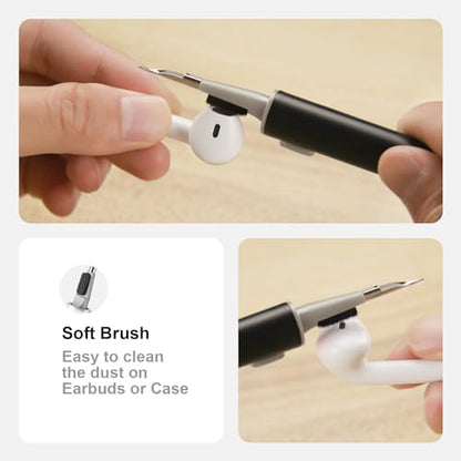 Hyashee Cleaner Kit for Airpods Pro 1 2 3 Multi-Function Cleaning Pen with Soft Brush Flocking Sponge for Bluetooth Earphones Case Cleaning Tools Black - color: Black
