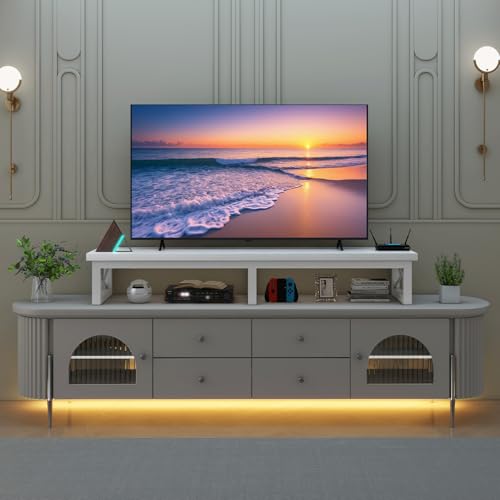 IBUYKE 45" Large TV Riser for 32-60 inch TV,Tabletop Short TV Stand with Storage and Steel Legs,TV Riser Stand for Home,Bedroom,Living Room,White TVT002W - color: White