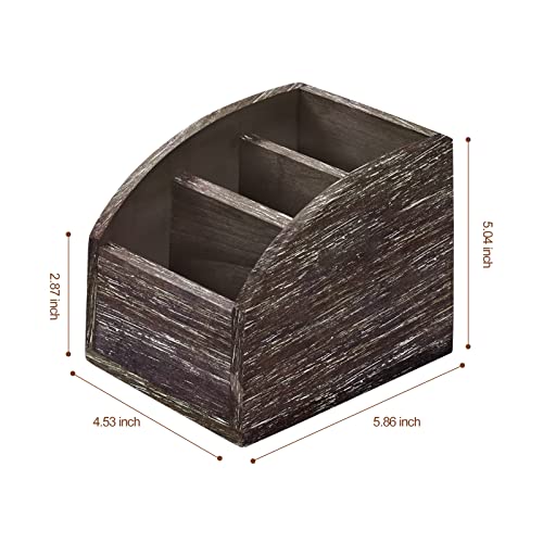 Rustic Brown Wooden Desk Organizer Farmhouse Wood Remote Control Caddy, Vintage 3 Slot Tabletop Desktop Office Supply Storage Rack Desktop TV Remote Control Holder Home Decor Office Supplies Storage - color: Dark Brown1-S