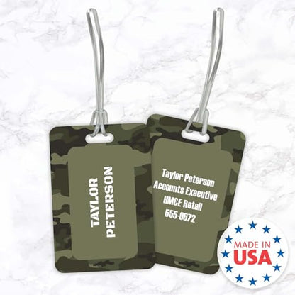 ARTISTIC DIRECT Personalized Camouflage Luggage Tag / 2.75" x 4" Custom Camo Bag Tag / Double Sided Durable Plastic Luggage Tag with Plastic Strap / Made in The USA - style: Camo