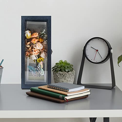 GraduationMall 5x12.5 Wood Shadow Box Frame Glass Door Display Case with Linen Back and 6 Stick Pins,1.5 inches Interior Depth,Ideal for Memorabilia Pictures Flowers Medals Tickets Rustic Black - color: Rustic Black, size: 5x12.5