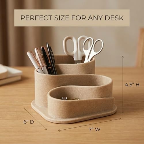 OAKOA Aesthetic Desk Organizer - Aesthetic Office Desk Accessories - Boho Pen Holder - Neutral Beige Desk Accessories - Home Office Essentials for Women - Cute Pencil Holder - color: Beige