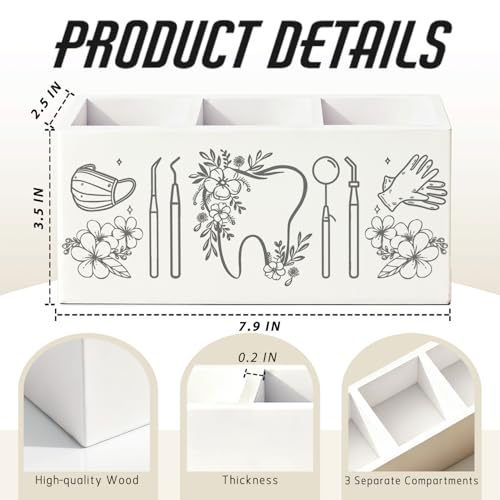 Dentist Gifts Pen Pencil Holder for Desk, Dental Hygienist Gifts for Women, Dental Assistant Gift, Dentist Floral Wooden Box Sign Decorations for Office Workplace Desk Tabletop - color: Dentist(white)