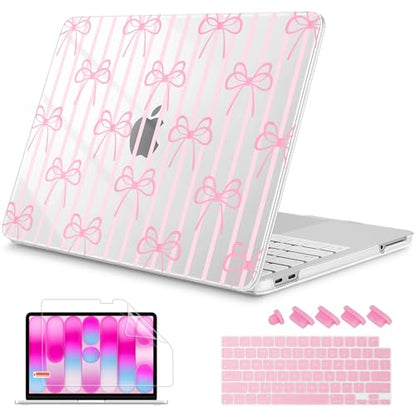 Mektron Case for 2026 MacBook Neo 13-inch A18 Pro chip A3404 Laptop Cover with 13-inch (Diagonal) Liquid Retina Display+ Keyboard Cover+ Screen Protector, Bowknots Pink Striped - color: Bowknots Pink Striped