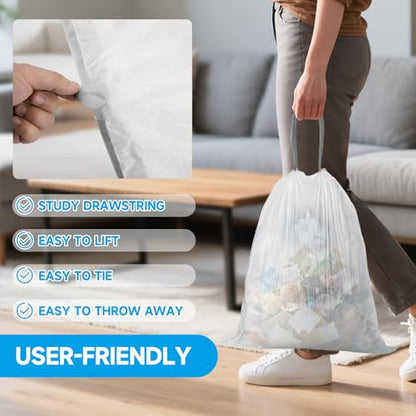 180 Count 4 Gallon Drawstring Small Trash Bags for Bathroom Office | 1.2 Mil, Unscented, Stretchy, Quick Cinch, White, Tear-Resistant, Leakproof Liners for Bedroom, Office & Kitchen Wastebasket - size: 1 Count (Pack of 180), style: 4G-Drawstring-180 Count