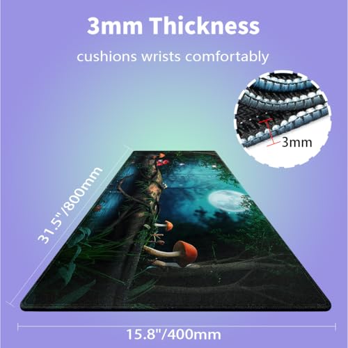 Large Gaming Mouse Pad (31.5" x 15.8") - Enchanted Forest Night Mushrooms and Fairies Fairy Tale, Extra XXL Office Accessories, Premium Stitched Anti-Slip Office Desk Mat - color: Fantasy Forest
