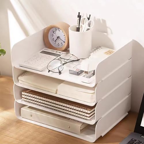 4 Tier Desk Organizer, Stackable Paper Tray Organizer for Document, Letter, A4 File Paper, Desk Accessories, Notes, Pens (White, 4 Pack) - color: White, size: 4 Count (Pack of 1)