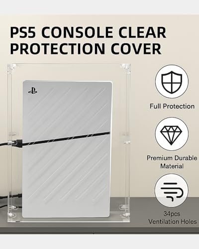 Clear Acrylic Protective Cover for PS5 Console,Transparent Lucite Case Compatible with Sony PlayStation 5 Pro/Slim/Disc/Digital,Simple Self-Assembly Vertical Protection Box(12"L x 5.7"W x 16.3"H) - size: Vertical Protective Cover-12.1"L x 5.8"W x 16.4"H