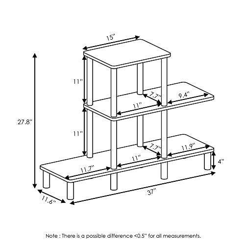 FURINNO Turn-N-Tube 3-Tier Design Display Rack, French Oak Grey/Black - color: French Oak/Black, style: 3-Tiers, Ladder