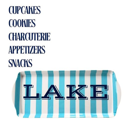Sprinkles & Confetti Lake Melamine Serving Tray with Handles, Lake Blue Stripe Rectangular Platter - Shatter-Resistant, BPA-Free, Dishwasher Safe - Serving Tray for Charcuterie, Lake Days & BBQs - color: Blue Stripe