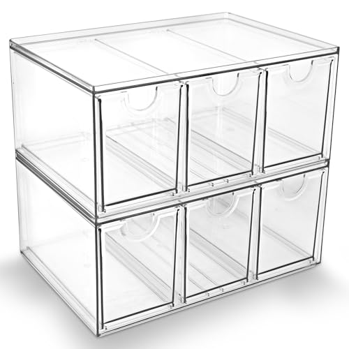 Prsildan Tea Bag Organizer K Cup Holder Drawer Coffee Pods Storage, 2 Pack | Clear Acrylic, Stackable, Pull Out, For Kitchen Office Craft Art Supplies Hair Accessories Makeup Small Items - style: Style3-6Drawers