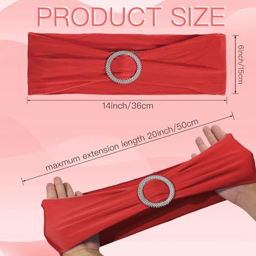 WJWHQ 100PCS Spandex Stretch Chair Sashes Bows Elastic Chair Cover Bands Ties with Buckle Slider for Wedding Party Reception Events Universal Ceremony Banquet Decorations(Red) - color: Red