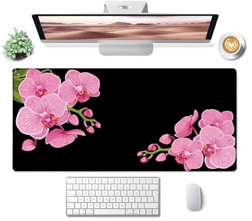 Mouse Pad,Office Desk Mat Large Gaming Keyboard Pad Stitched Edges Washable Smooth Surface Control & Accuracy Extended Computer Mouse Mat (31.5X15.7In) Pink Purple Phalaenopsis - color: Pink Purple Phalaenopsis, size: 31.5L x 15.7W inches