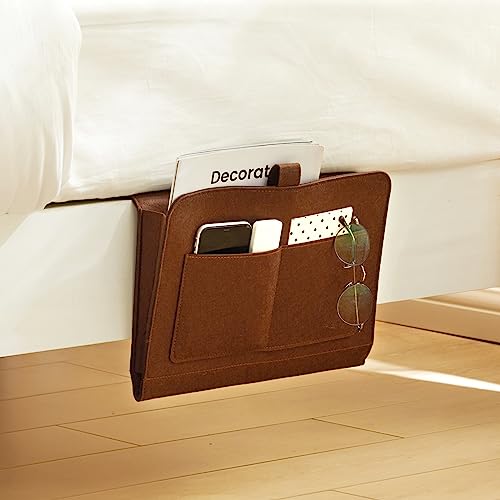 YOUDENOVA Bedside Caddy, Bedside Organizer for Dorm Room, Bunk Bed, Brown - color: Brown