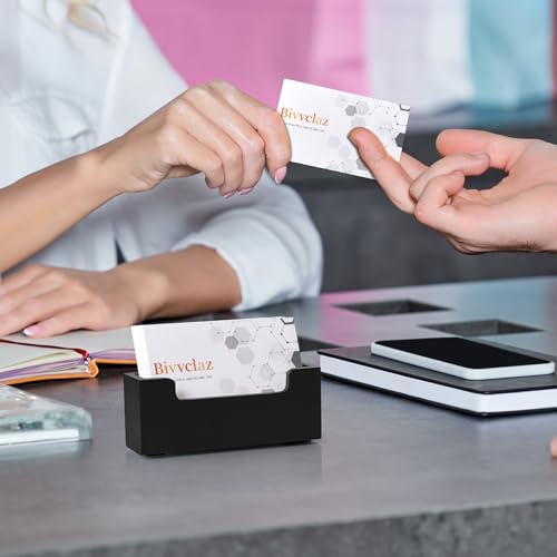 Bivvclaz Black Business Card Holder Desk, Wood Business Card Organizer Desktop Business Card Display Stand for Office Tabletop Exhibition, Small Business Essentials - color: Black