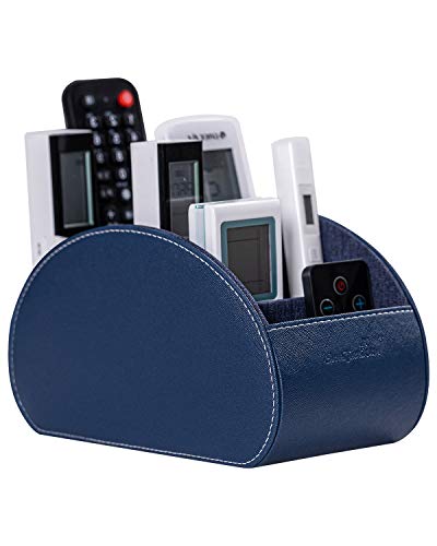 BONNY DODO Remote Control Holders Organizer Box with 5 Compartment PU Leather Multi-functional Office Desk Storage Caddy Store (Blue) - color: Blue