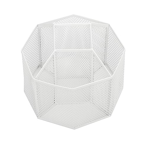 Annova Mesh Desk Organizer Rotate with 5 Compartments Spinning Tidy Candy/Pen Holder Office, Art Supply, Storage, Classroom, Home (White) - color: White