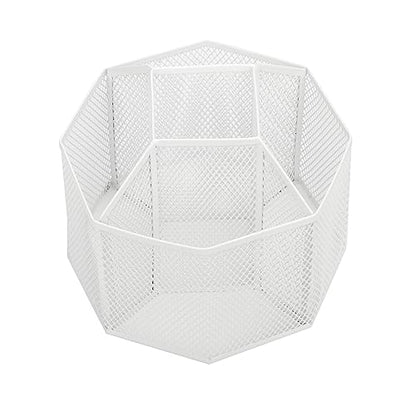 Annova Mesh Desk Organizer Rotate with 5 Compartments Spinning Tidy Candy/Pen Holder Office, Art Supply, Storage, Classroom, Home (White) - color: White