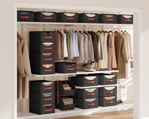 Homsorout Stackable Storage Drawers - Collapsible Storage Bins with Drawers, 4 Pack Closet Shelf Organizer Basket, Fabric Pull Out Organizer for Bedroom, Living Room, Dorm, Black - color: Black, size: 13.7 Inch. - 4 Pack