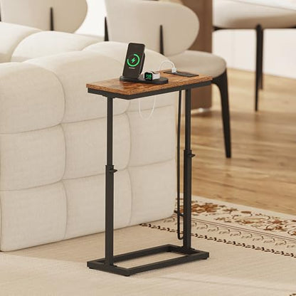 TUTOTAK End Table with Charging Station, Side Table, Tall Couch Table, Sofa Table, Living Room, Bedroom,Brown TB01BB084 - color: Brown, size: 1 Pack, style: With Plug