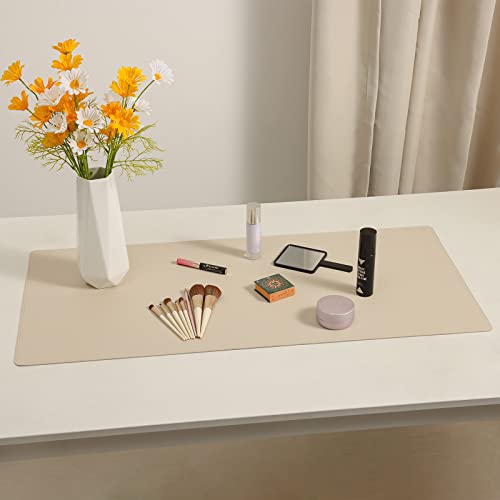 Leather Desk Pad Blotter,Wolaile 36x17 inch Big Keyboard Mouse Pad,Waterproof Non-Slip Writing Desk Computer Mat Desktop Protector for Office Home,Ivory White - color: Off-white