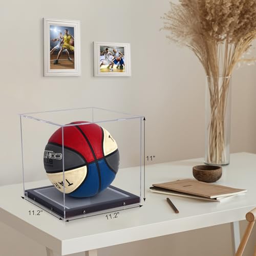 Basketball Display Case with LED Light Clear Acrylic Basketball Display Box, Display Holder for Autographed Basketball, UV Protection Dust Proof Memorabilia Display Case - size: 11.2"x11.2"x11"