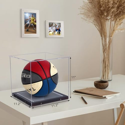 Basketball Display Case with LED Light Clear Acrylic Basketball Display Box, Display Holder for Autographed Basketball, UV Protection Dust Proof Memorabilia Display Case - size: 11.2"x11.2"x11"