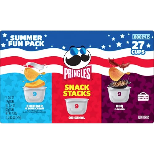 Pringles Potato Crisps Chips, Lunch Snacks, On-the-Go, Snack Stacks, Variety Pack, 19.36oz Box (27 Cups) - size: 0.72 Ounce (Pack of 27)