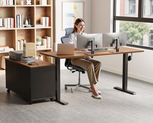 OffiGo 48 Inch L Shaped Electric Standing Desk with Drawers & File Cabinet Sets, Executive Sit Stand Desk, Height Adjustable Computer Desk for Home Office, Writing, Workstation, Walnut+Black - color: Walnut+black, size: 48 Inch