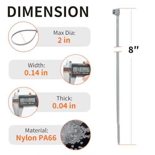 8 Inch Gray/Silver Zip Ties 500 Pack, 45 LBS Tensile Strength, Self-Locking Nylon UV Resistant Cable Ties for Indoor & Outdoor - color: Gray, size: 8inch (500pcs)
