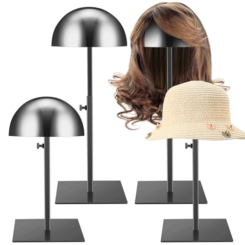 Sintuff 4 Pcs Hat Display Stand:adjustable 7.9-15.7inch Wigs Head Holder Stand Non Slip Stainless Steel Metal Rack for Multiple Hats Wig Storage Styling Practice(Black,Square Base) - color: Black, style: Square Base
