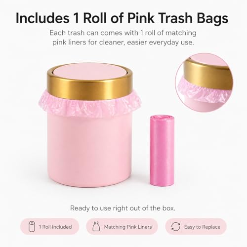 Mini Trash Can with Lid, Small Desktop Waste Bin with Swing Lid, 1.5L / 0.4 Gal Countertop Trash Bin for Desk, Vanity, Bathroom, Coffee Bar and Office, Pink - color: Pink