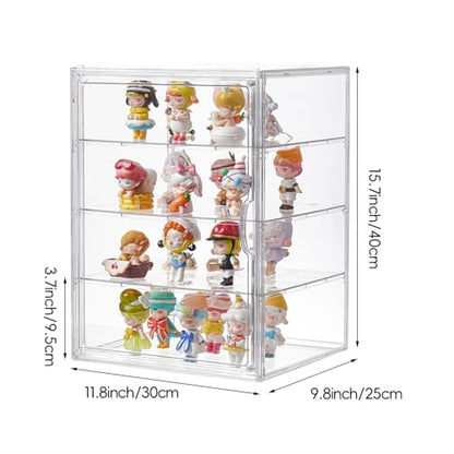 4 Tiers Clear Acrylic Display Case, Plastic Storage Bins with 3 Adjustable Divider and Magnetic Door,Stackable Display Box for Figures Showcase (XXL-4 Tier-1 Pack) - size: XXL-4 Tier-1 Pack