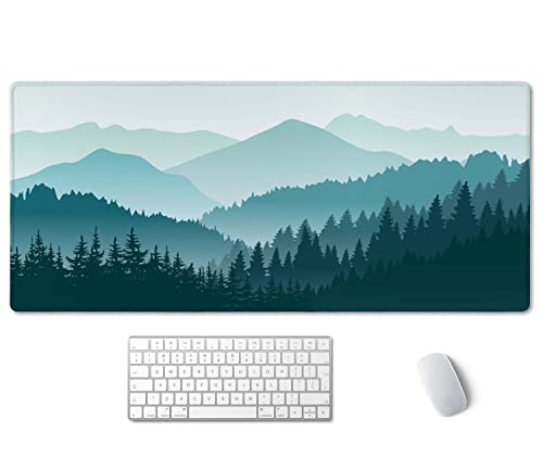 Large Mouse Pad, Full Desk XXL Extended Gaming Mouse Pad 35.5" X 15.7", Waterproof Desk Mat with Stitched Edge, Non-Slip Laptop Computer Keyboard Mousepad for Office & Home, Green Mountain Landscape - color: Green Mountain Landscape