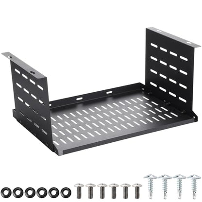 Under Desk Computer Mount for Small Form Factor Sff Computers and Pcs, Using Space 16.7" x H 8" x D 12" Mount Shelf Organizer for Office Home Workstation Gaming Stand up Desk - size: 8 inch High