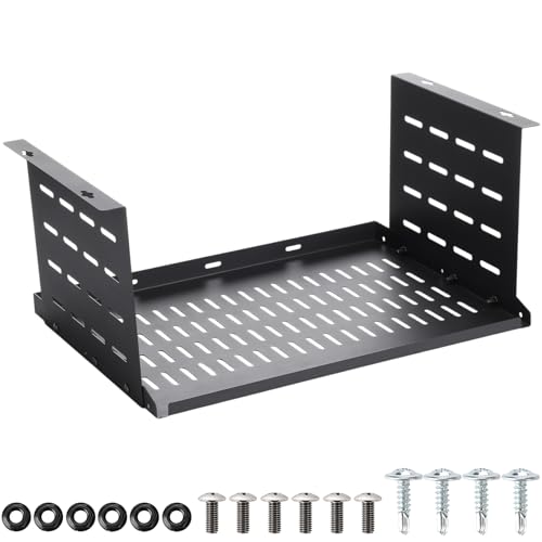 Under Desk Computer Mount for Small Form Factor Sff Computers and Pcs, Using Space 16.7" x H 8" x D 12" Mount Shelf Organizer for Office Home Workstation Gaming Stand up Desk - size: 8 inch High