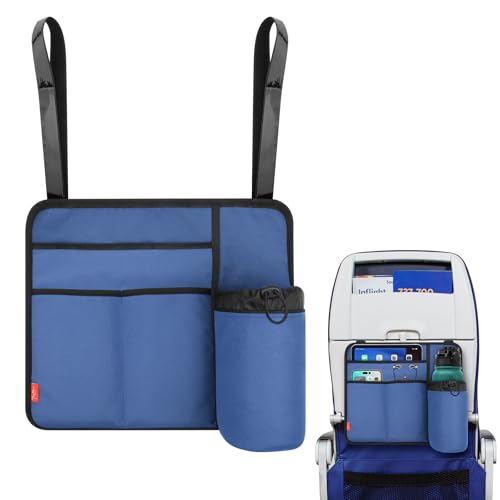 Airplane Seat Back Organizer & Storage, Airplane Tray Table Cover for Personal Items, Airline Seat Hanging Pockets Media Pouch,Reusable Travel Essentials,Fits Tablets,Cell Phone,Water Bottle (Blue) - color: Blue