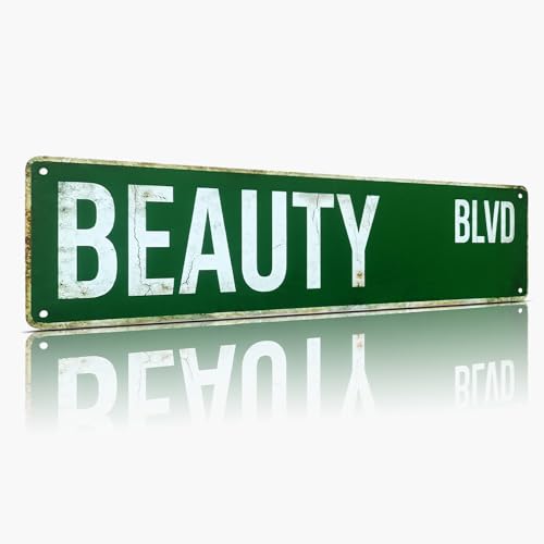 BEAUTY BLVD Street Sign, Metal Decor for Makeup Room & Vanity, 4x15 Inch Rustproof Aluminum Wall Art for Teen Girl Bedroom & Salon - Gifts for Beauty Lovers - color: Beauty