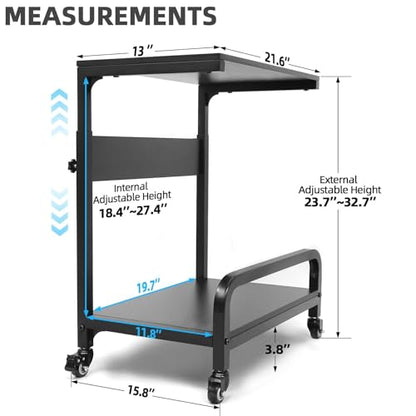 Adjustable Computer Tower Stand Large with Guardrail, 2 Tier Gaming PC Tower Stand for ATX, E-ATX, ITX, Rolling Floor Cart with Locking Metal Wheels, 32.7" X 21.6" X 15.8"