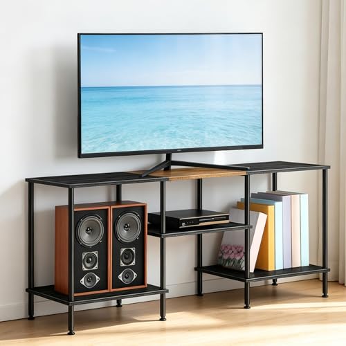 Black TV Stand for 50 inch TV Small Entertainment Center with Open Storage Shelves, Farmhouse TV Console Table for 50 43 40 32 inch TV - color: Black & Brown