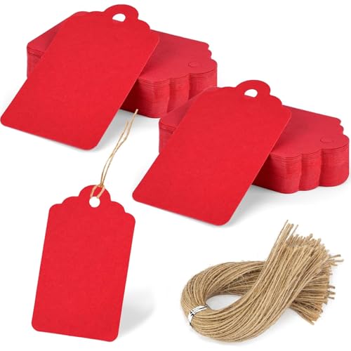 SallyFashion 120PCS Gift Tags with String - Red Paper Tags for Gifts, DIY Wedding, Birthday - color: Red