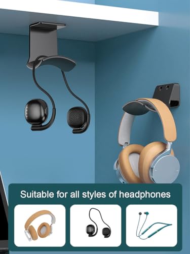 2-Pack Wall Mount Headphone Hanger, Adhesive Screw-in Headset Holder Hook, Under Desk Curved Headphone Stand for Gaming PC, PS5, Xbox Accessories, Black - color: Black A(2 Pack)