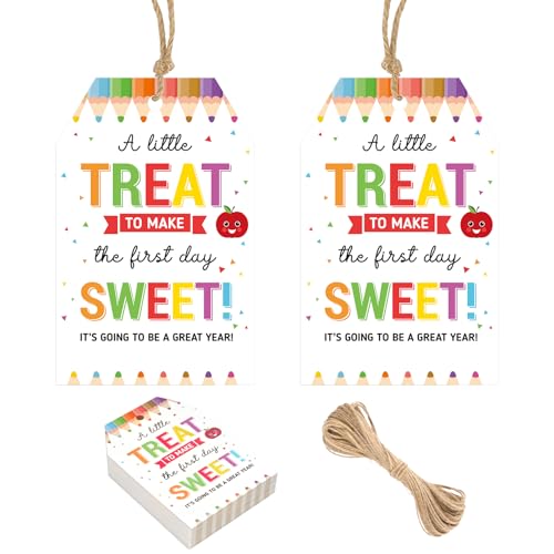 G2PLUS Back to School Gift Tags, 50PCS Welcome Back with String Tag | A Little Treat to Make The First Day Sweet Tag Labels for Students, Teachers, Classroom Favors, First Day Treats, Gifts - style: Apple Back to School