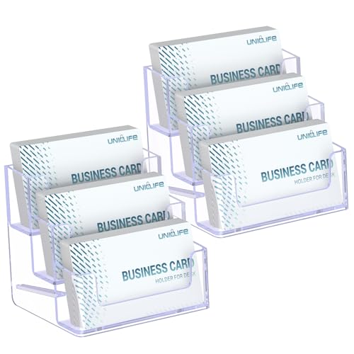 Uniclife 2 Pack Acrylic Business Card Holder for Desk 3 Slots Clear Business Card Display Stand for Men & Women Desktop Business Card Organizer Card Stand for Office Home Exhibition, 180 Card Capacity - color: 3 Slot, size: 2 Pack