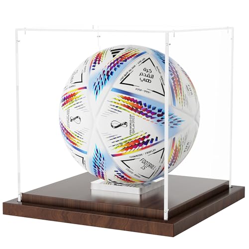 VGMiu Soccer Ball Display Case with Wood Base, Clear Acrylic Display Case Soccer Box with Removable Built-in Ball Holder for Autographed Balls, Sports Collectibles, Memorabilia Displays - size: Soccer Case