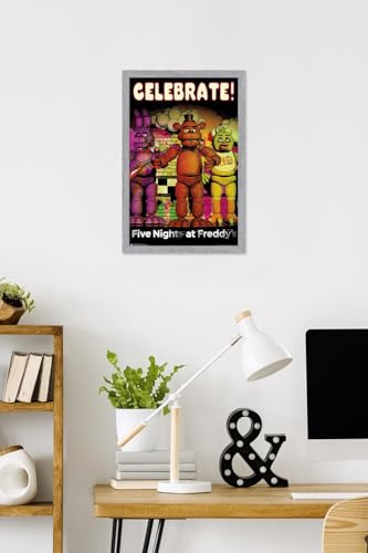 Five Nights at Freddy's - Celebrate Wall Poster, 22.4L" x 14.7W", Gray Framed Version - color: Gray Framed Version, size: 22.4"L x 14.7"W