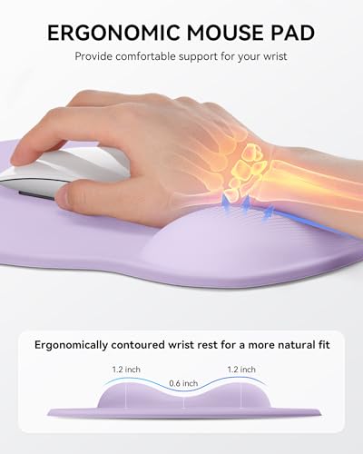Mouse Pad with Wrist Rest, Ergonomic Mouse Pads for Desk, Office Non-Slip Mousepad with Gel Wrist Support(Lavender, 10.6''L x 9''W) - color: Lavender
